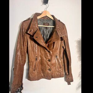 Danier Brown Leather Moto Jacket – Size S – Vintage Canadian Classic